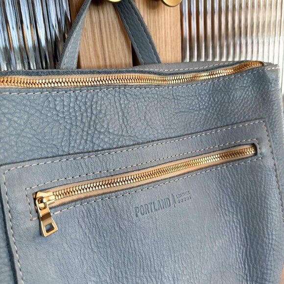 Portland Leather Goods Backpack | Sky Blue Pebbled Leather | Gold Hardware - Picture 2 of 5